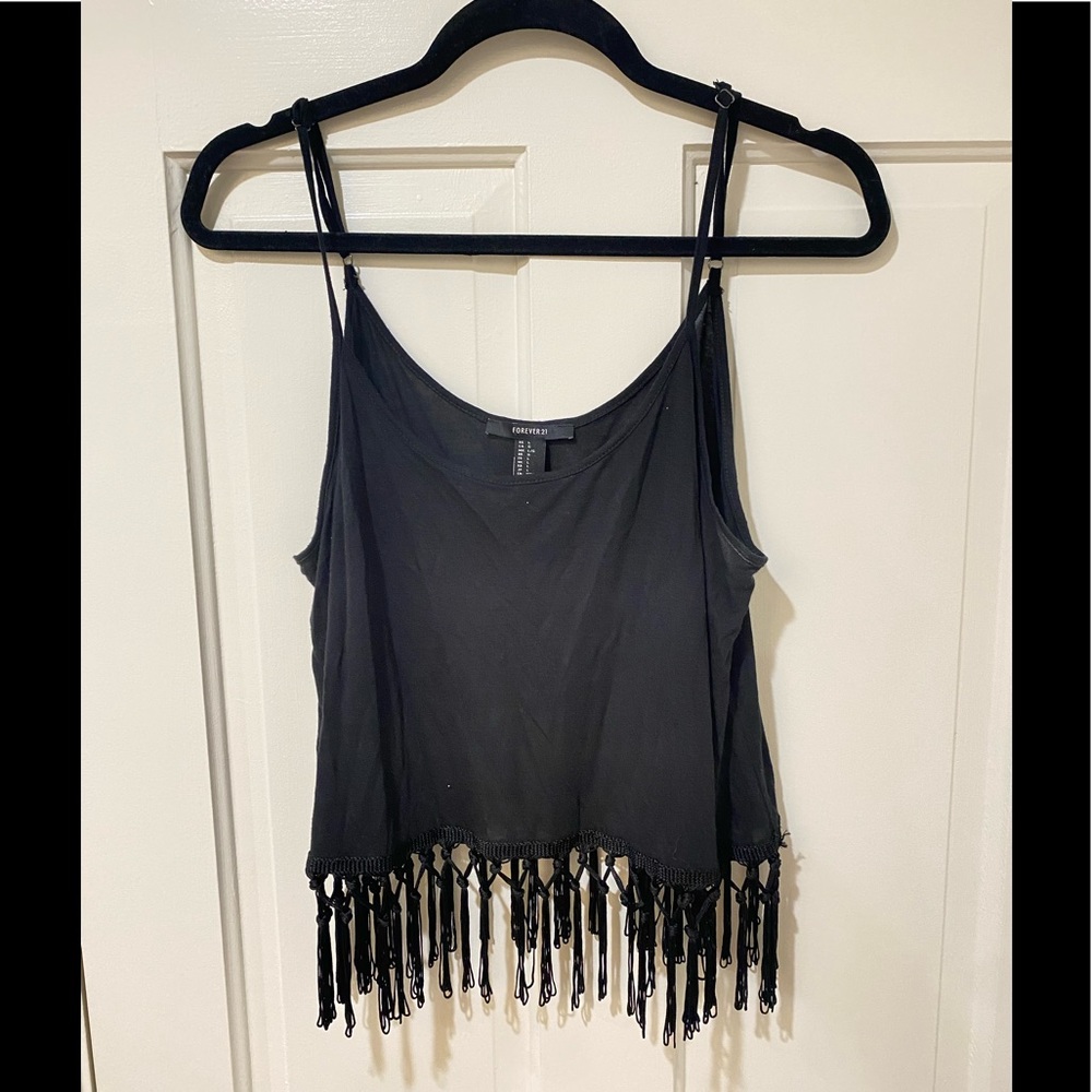 Forever 21 black tassel tank top shirt crop top
